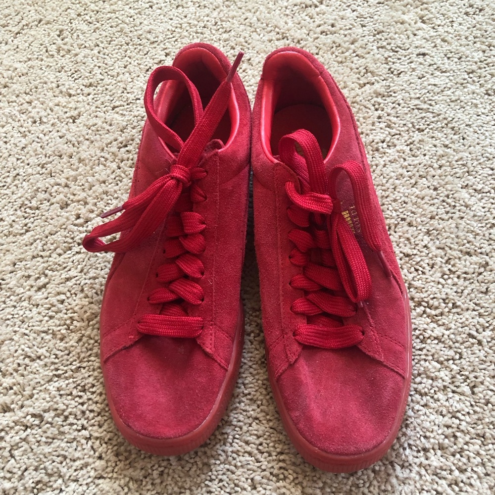 Red suede puma shoes